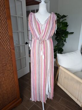 Mystree Striped Pink Multi-Color Split Dress Small